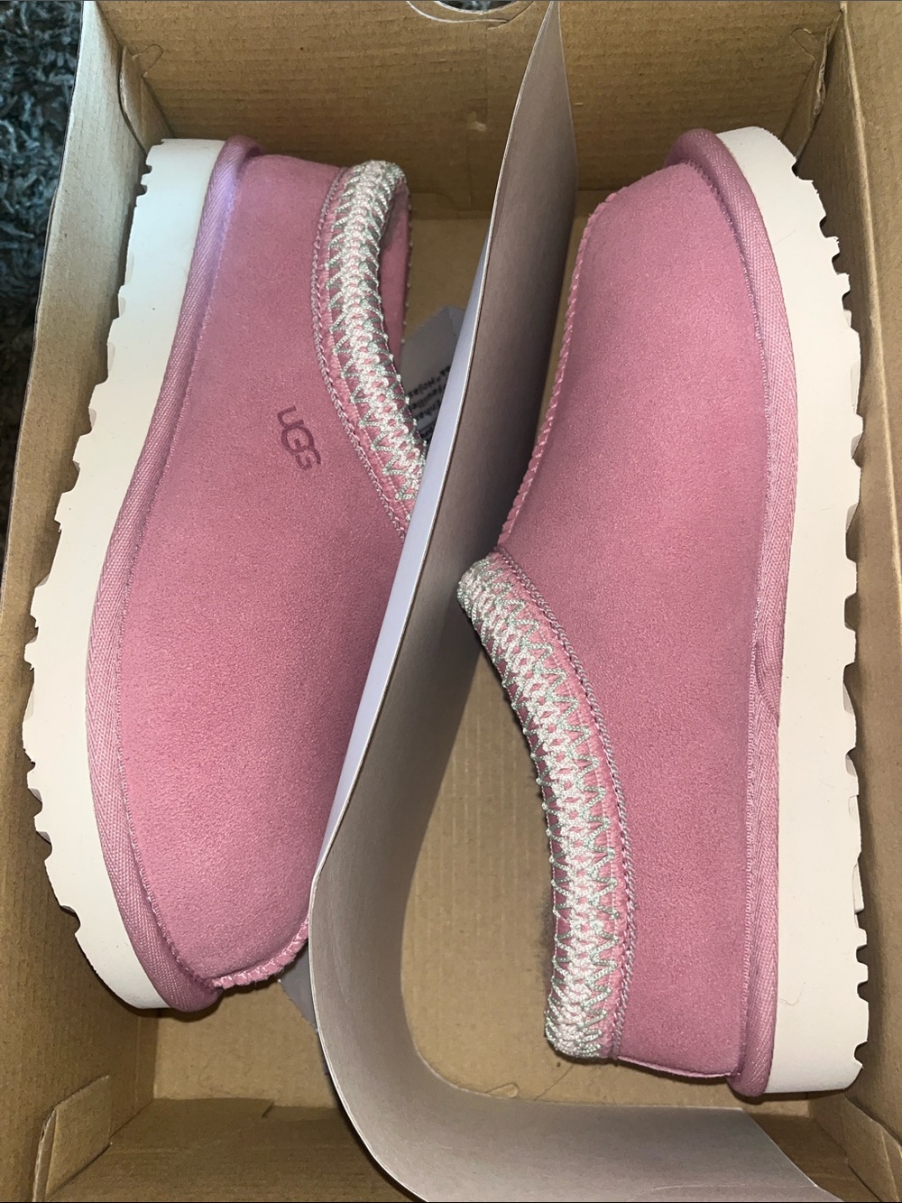 UGG Pink Suede Slip-On Platform Clogs with Braided Trim